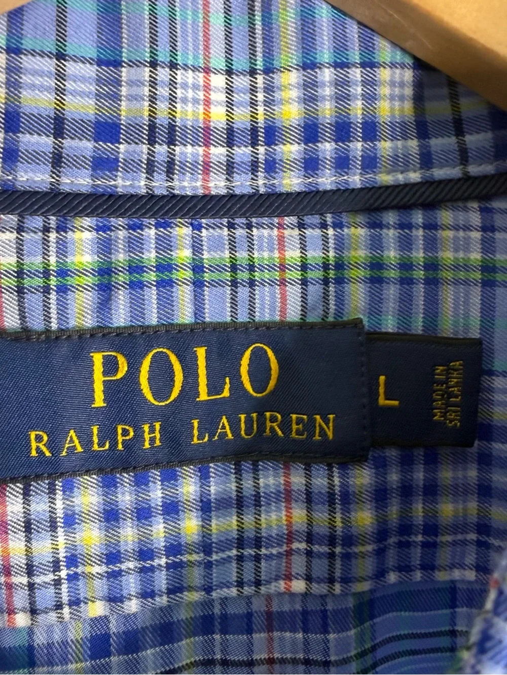 Polo Ralph Lauren Plaid Button Up Shirt Large Blue Cotton Long Sleeve